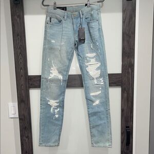 Armani Exchange Light Blue Distressed Slim 5 pocket Jeans NWT 30 x 33 30R
